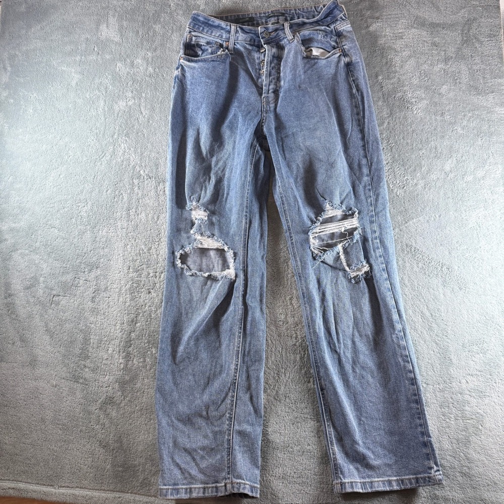 Wild Fable Super High-Rise Straight‎ Distressed Jeans Blue Button Fly Size 10